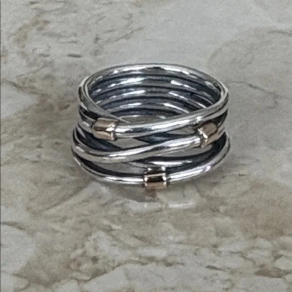 PANDORA 14K Gold & 925 Sterling Silver Rope Ring 190383 Retired Stamped 925 Ale - Picture 3 of 11